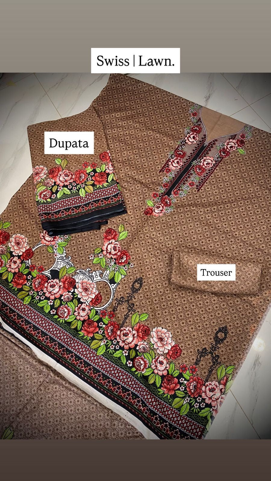 Fabric Swiss lawn (febron) Full shirt printed Printed shalwar Printed swiss lawn dupatta